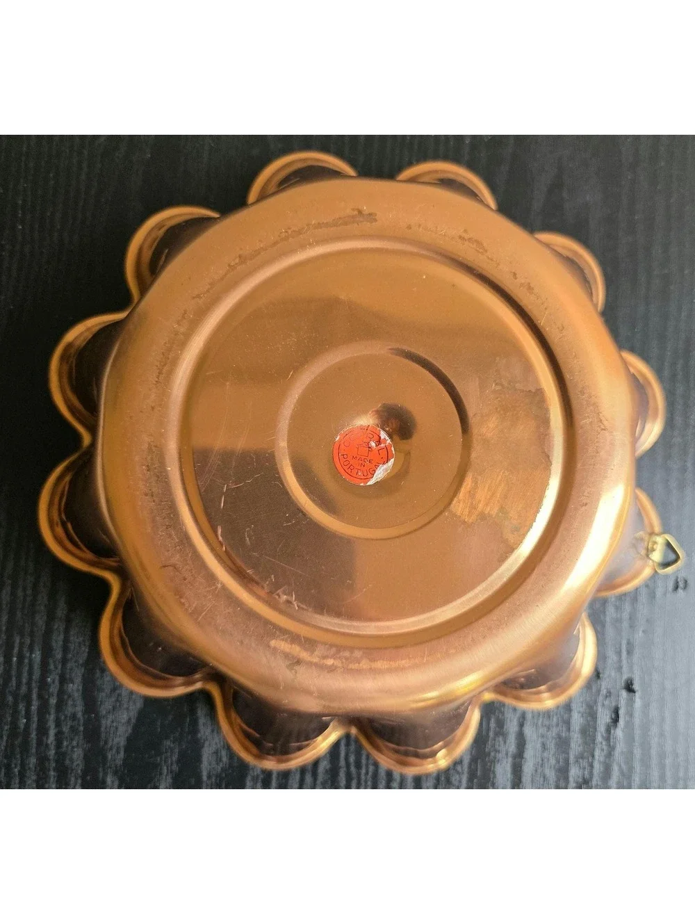 Vintage Made in Portugal Copper Wall Hanging Bowl with Tin Lining and Scalloped-